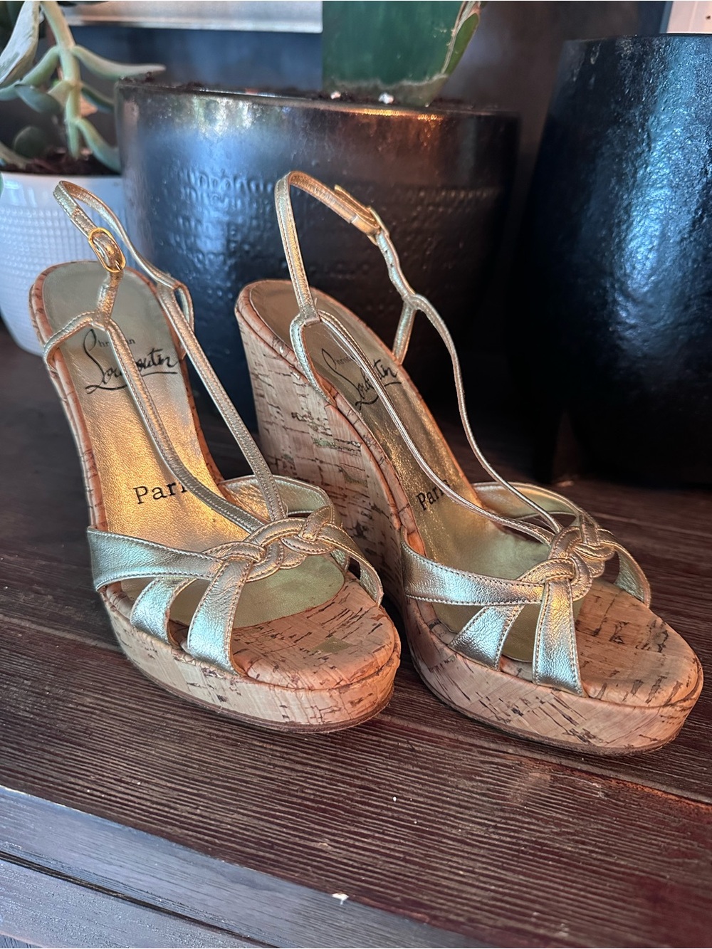Christian Louboutin Metallic Gold Wedges - Picture 2 of 10